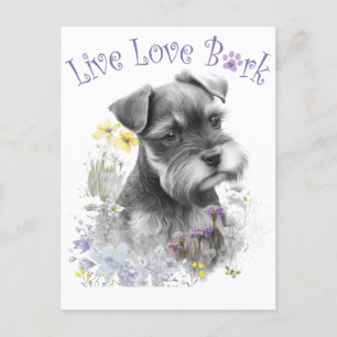 Schnauzer Hundmamma Blommig Vykort