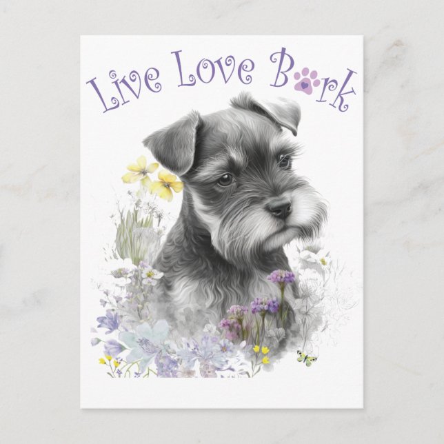 Schnauzer Hundmamma Blommig Vykort (Framsida)