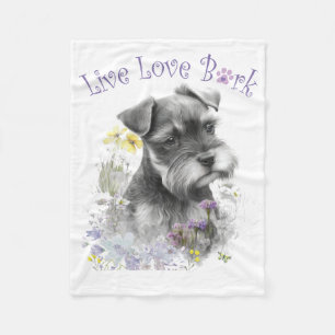 Schnauzer hundmamma blomstermotiv fleecefilt