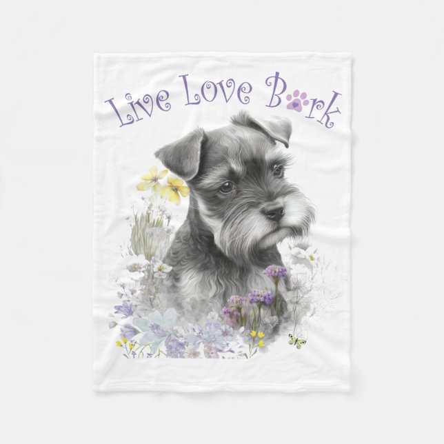 Schnauzer hundmamma blomstermotiv fleecefilt (Framsidan)