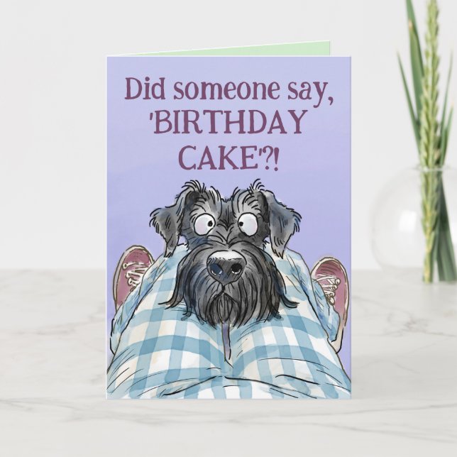 Schnauzer Hungrigt kort för födelsedagshälsningar (Framsida)