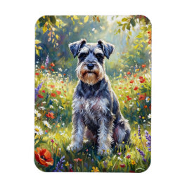 Schnauzer i äng med vilda blommor Flexibel Magnet