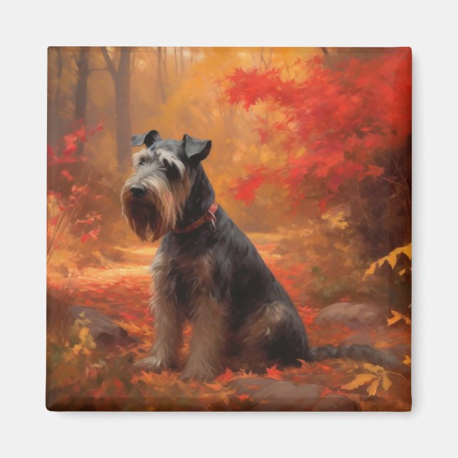 Schnauzer i Höst löv Fall Inspire Magnet (Framsidan)