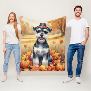 Schnauzer i höstlöv tackgivande konst fleecefilt