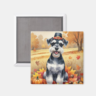 Schnauzer i höstlöv tackgivande konst magnet