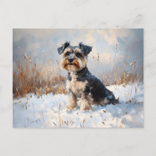 Schnauzer i vintersnö vykort