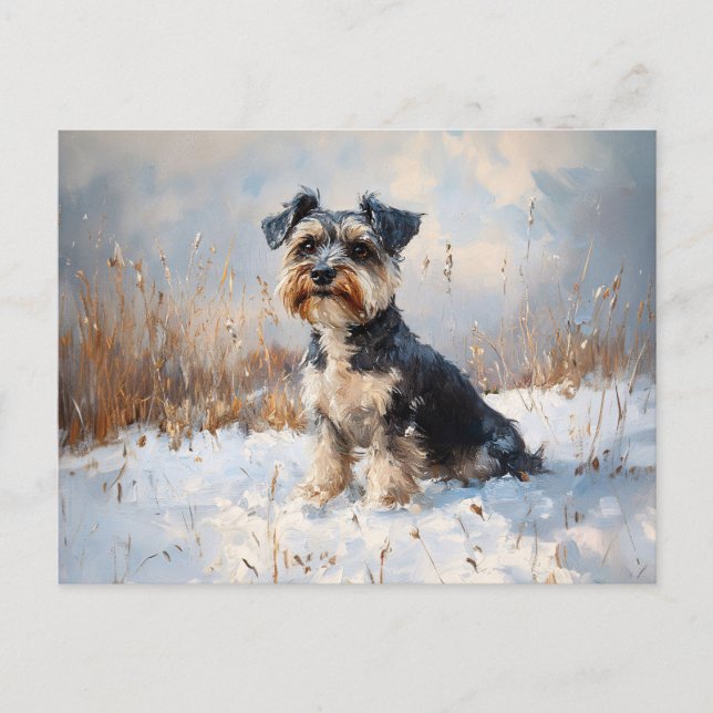 Schnauzer i vintersnö vykort (Framsida)
