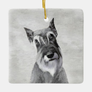Schnauzer (jätte) målning - hundkonst julgransprydnad keramik