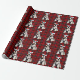 Schnauzer Jul Santa Hund Plaid Jul Presentpapper