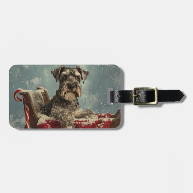 Schnauzer Julfirande Hund Bagagebricka (Horisontell Framsida)