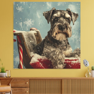 Schnauzer Julfirande Hund Canvastryck