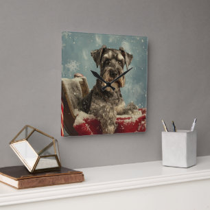 Schnauzer Julfirande Hund Fyrkantig Klocka