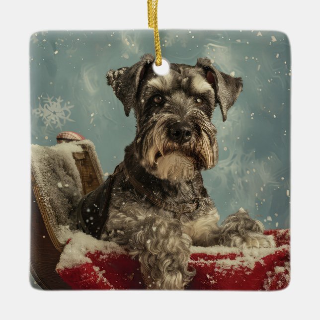 Schnauzer Julfirande Hund Julgransprydnad Keramik (Framsida)