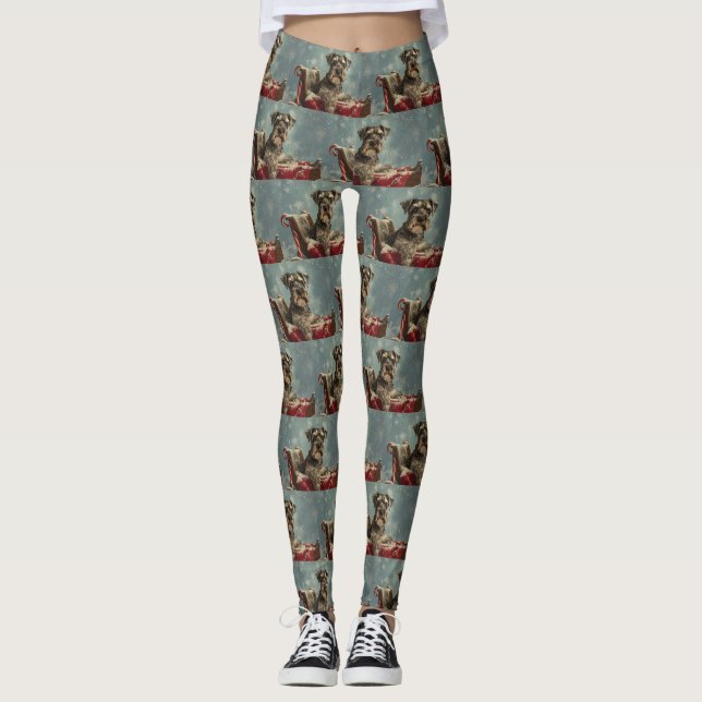 Schnauzer Julfirande Hund Leggings (Framsida)