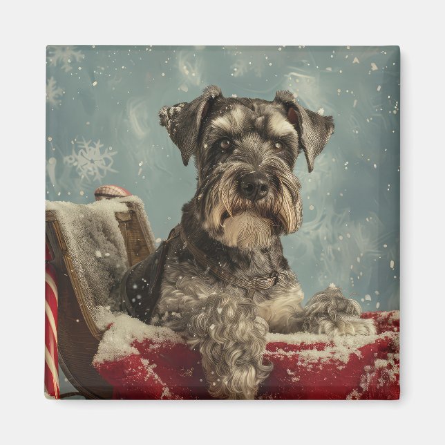 Schnauzer Julfirande Hund Magnet (Framsidan)
