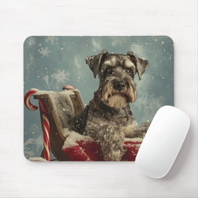 Schnauzer Julfirande Hund Musmatta (Med mus)