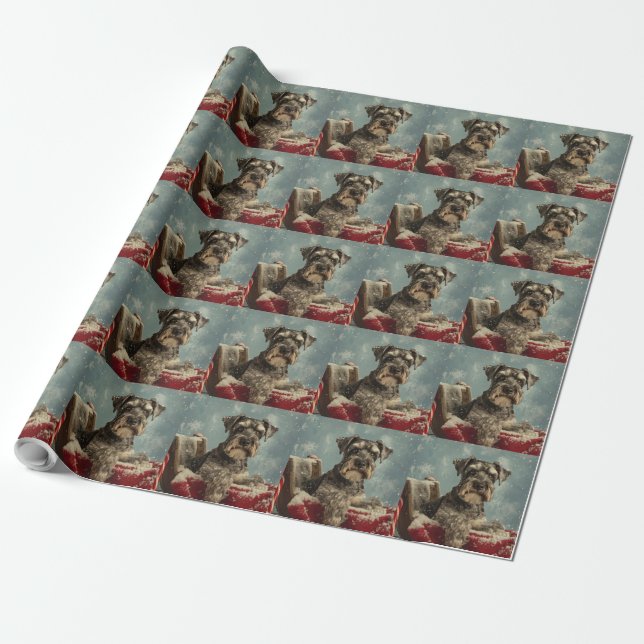 Schnauzer Julfirande Hund Presentpapper (Utrullad)