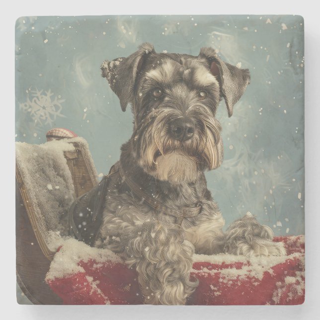 Schnauzer Julfirande Hund Stenunderlägg (Framsidan)
