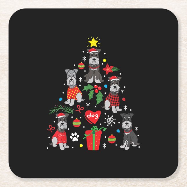 Schnauzer Julgran Ornament Funny Pet Hund Underlägg Papper Kvadrat (Framsidan)