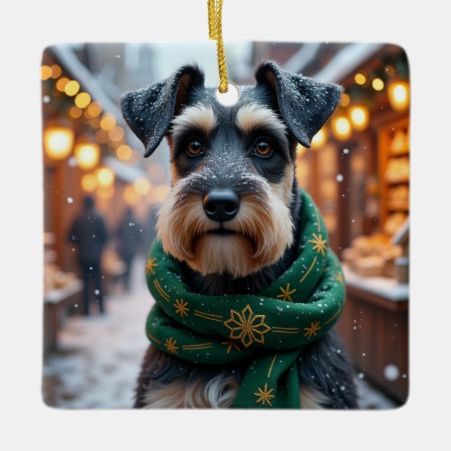 Schnauzer julkonst julgransprydnad keramik (Framsida)