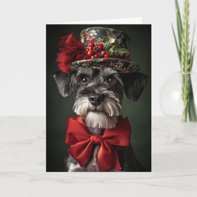 Schnauzer julkort Elegant viktoriansk hund Helgkort (Framsida)