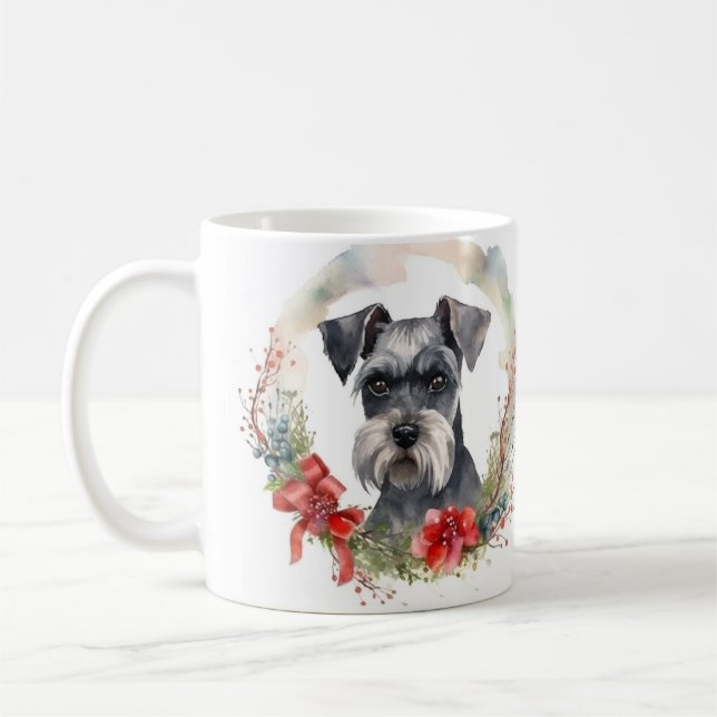 Schnauzer Julkrans Festlig Valp Kaffemugg (Vänster)