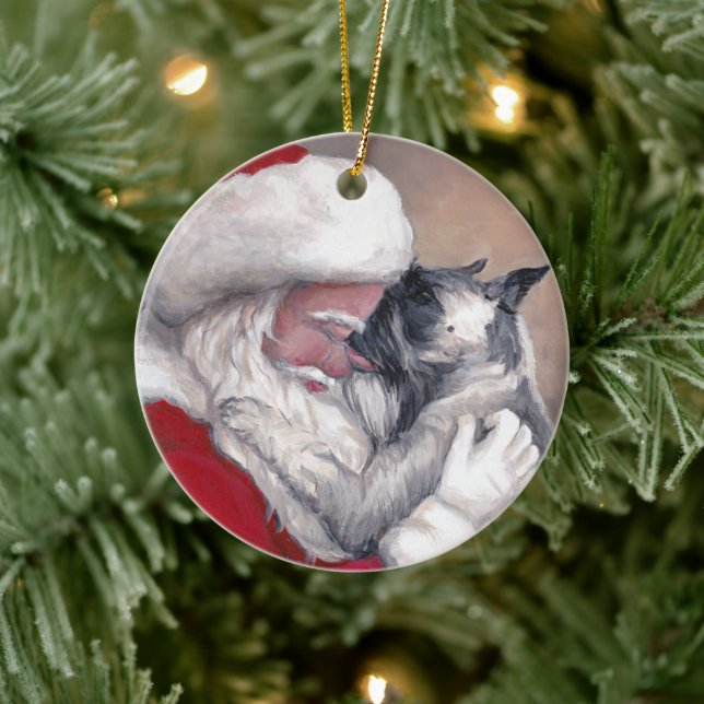 Schnauzer Kissing Santa Hund Art julprydnad Julgransprydnad Keramik (Träd)