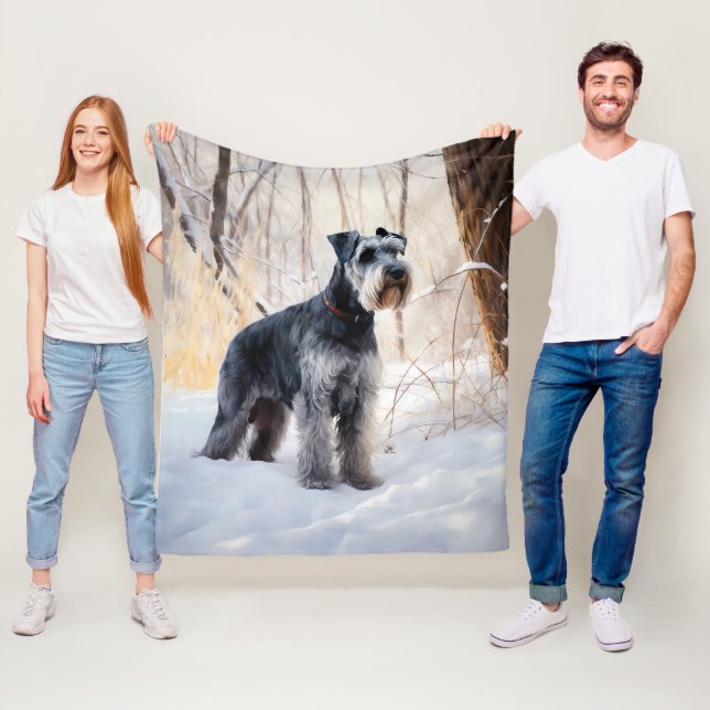 Schnauzer Låt det snöa jul Fleecefilt (På plats)