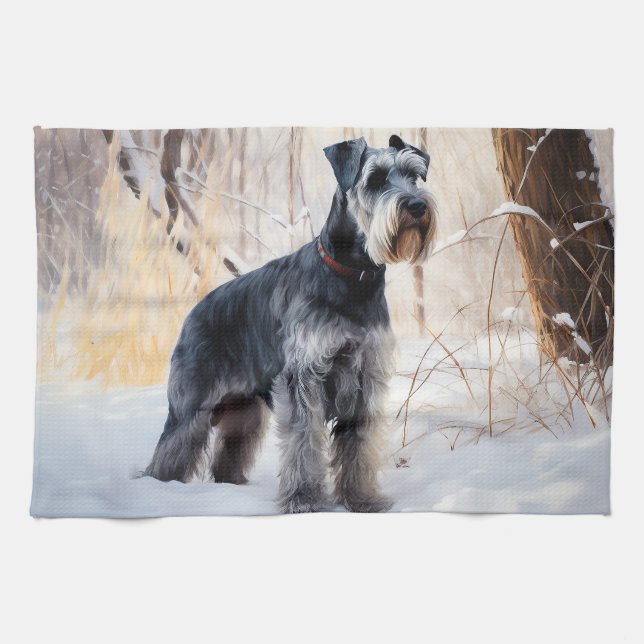Schnauzer Låt det snöa jul Kökshandduk (Horisontell)