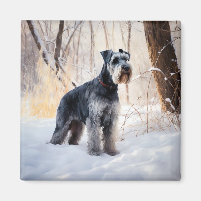 Schnauzer Låt det snöa jul Magnet (Framsidan)