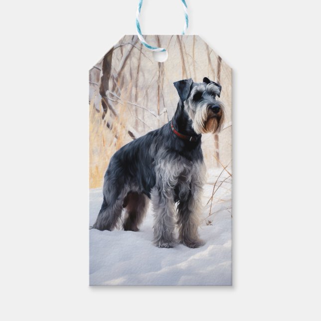 Schnauzer Låt det snöa jul Presentetikett (Framsidan)