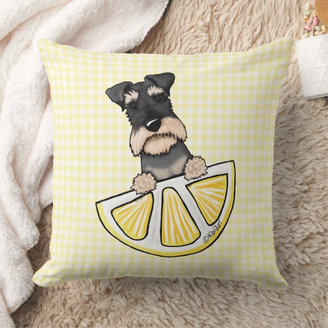 Schnauzer Lemon Gingham Throw Pillow Kudde (Filt)
