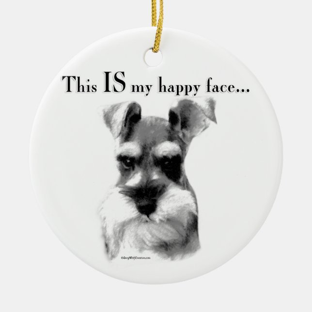 Schnauzer Lycklig Ansikte Julgransprydnad Keramik (Framsidan)