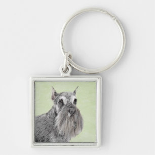 Schnauzer-målarfärg (Giant, Standard) - Hund Art Fyrkantig Silverfärgad Nyckelring