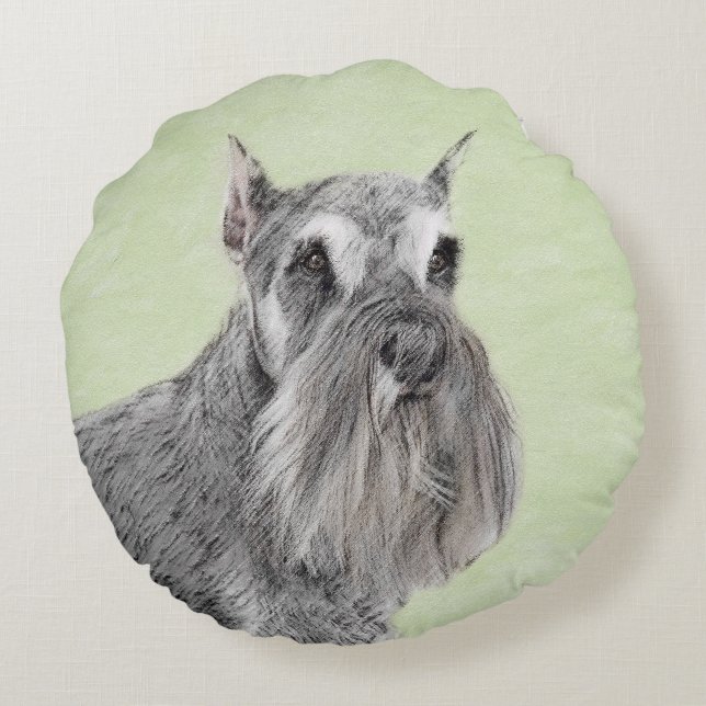 Schnauzer-målarfärg (Giant, Standard) - Hund Art Rund Kudde (Baksidan)