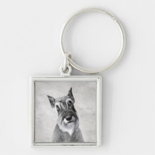 Schnauzer-målning (giant) - Hund Art Fyrkantig Silverfärgad Nyckelring