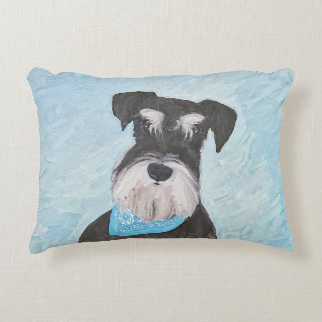 Schnauzer-målning (miniatyr) - Cute Original-Hund Prydnadskudde (Framsidan)