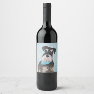 Schnauzer-målning (miniatyr) - Cute Original-Hund Vinflaska Etikett
