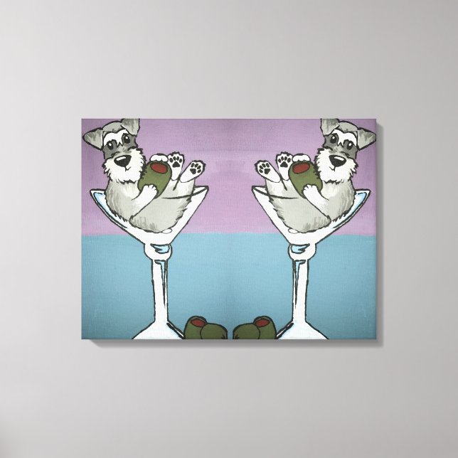 Schnauzer Martini-Dubblan Trouble Canvas Art (Framsida)