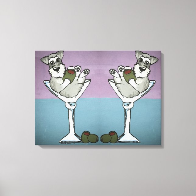 Schnauzer Martini-Dubblan Trouble Canvas Art (Framsida)