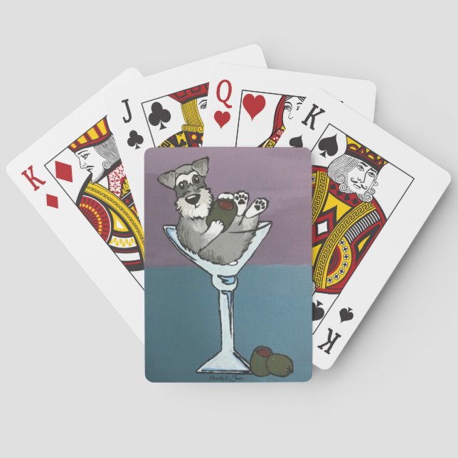 Schnauzer Martini som leker kort Spel Kort (Baksidan)
