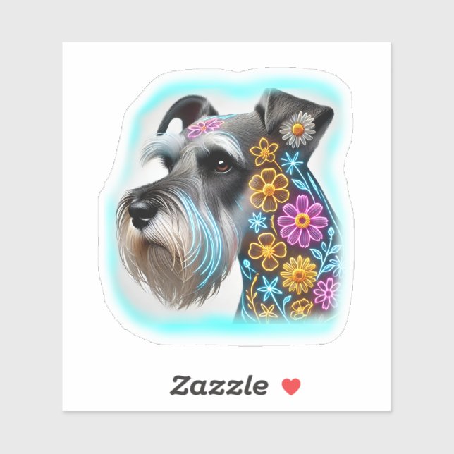 Schnauzer med Flowers Sticker Klistermärken (Ark)