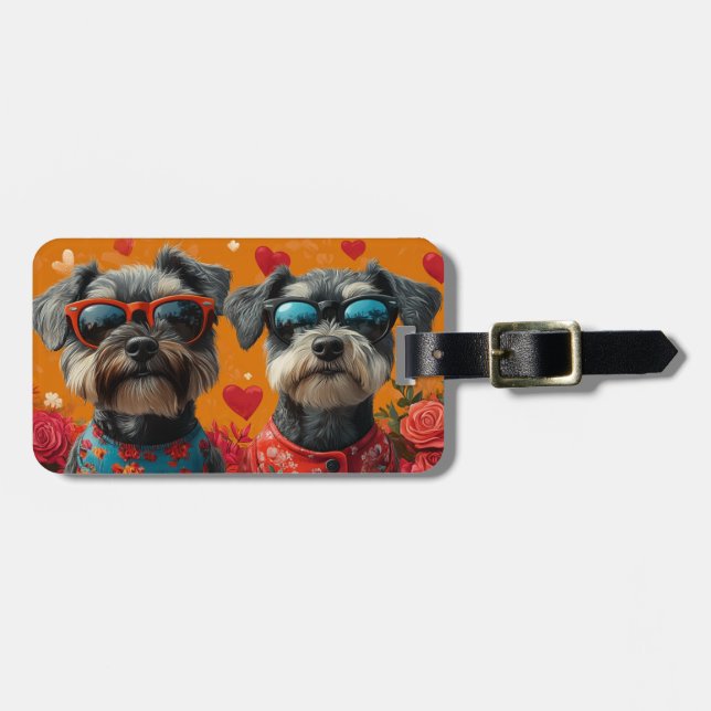 Schnauzer med hjärtrusor Alla hjärtans dag Bagagebricka (Horisontell Framsida)