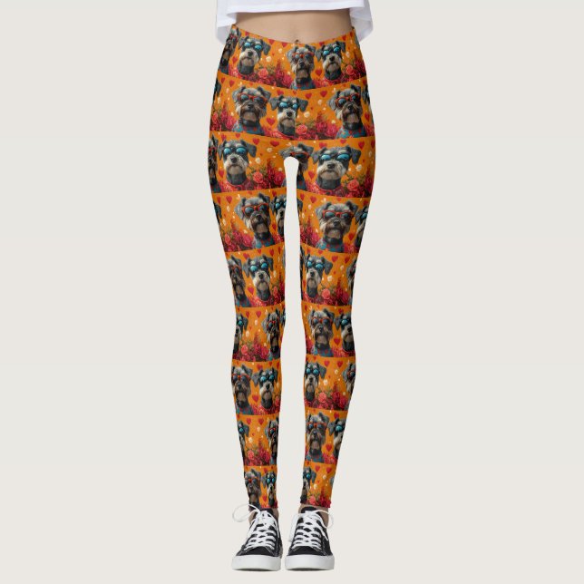Schnauzer med hjärtrusor Alla hjärtans dag Leggings (Framsida)