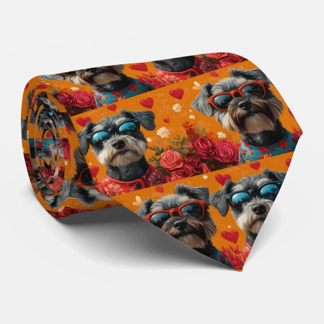 Schnauzer med hjärtrusor Alla hjärtans dag Slips (Rullad)