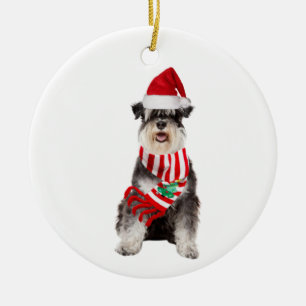 Schnauzer med hög julklapp julgransprydnad keramik