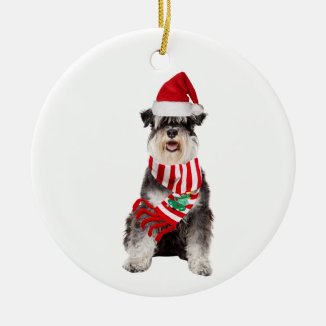 Schnauzer med hög julklapp julgransprydnad keramik (Framsidan)