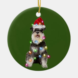 Schnauzer med julskafter Santa Hat Julgransprydnad Keramik