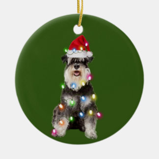 Schnauzer med julskafter Santa Hat Julgransprydnad Keramik