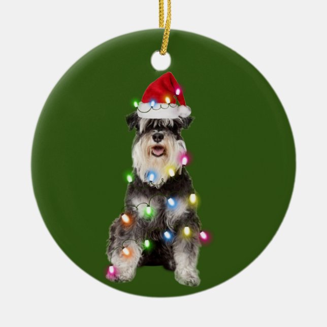 Schnauzer med julskafter Santa Hat Julgransprydnad Keramik (Framsidan)